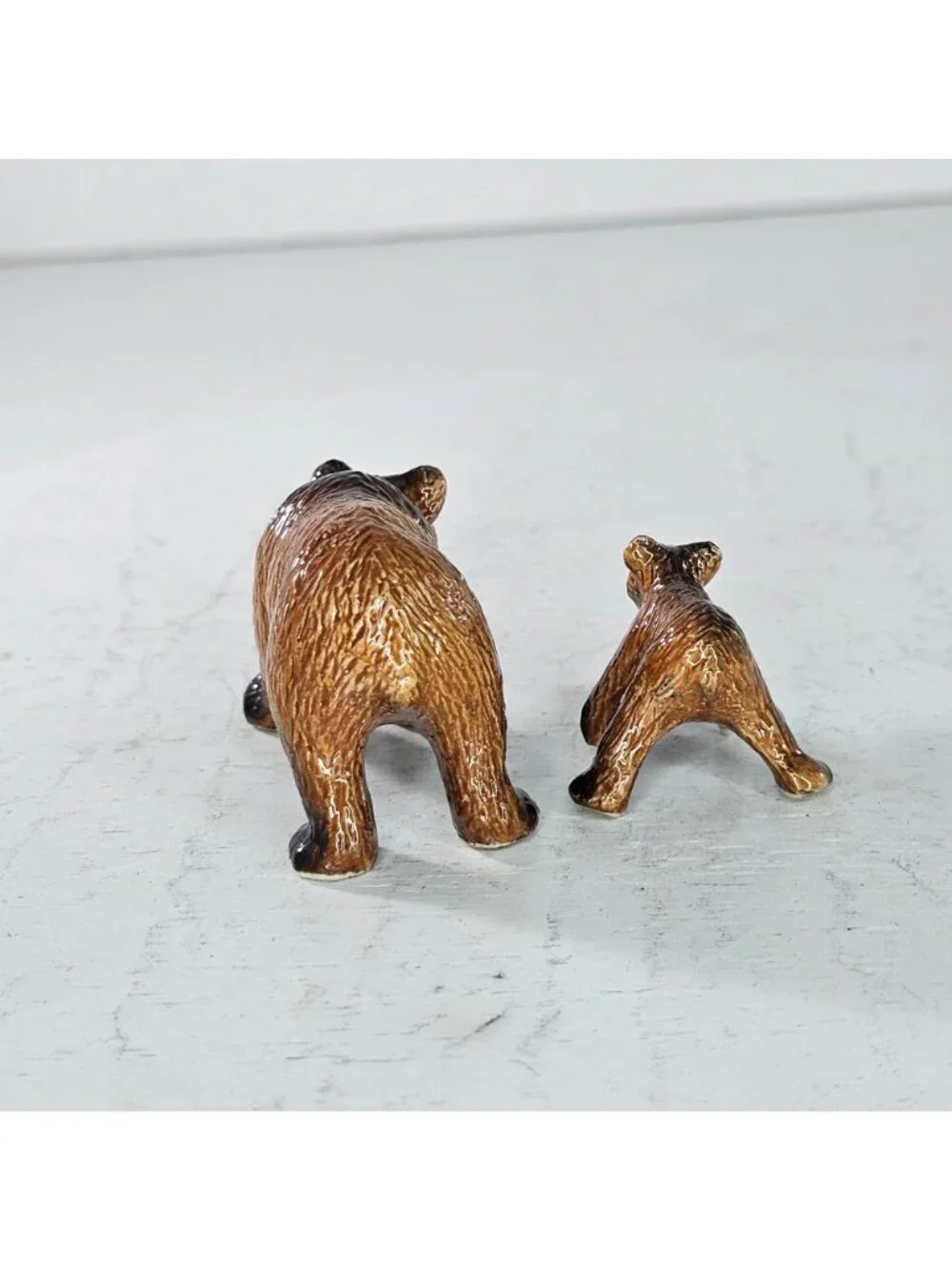 Klima Porcelain Brown Bear Mama Baby On Back Miniature Figurine Collectible